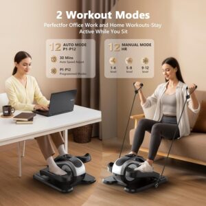 Under Desk Elliptical Machine,Electric Ellipse Leg Exerciser as Seen on TV for Seniors,12 Adjustable Speeds&12 Modes with Remote Control,Elastic Rope,Manual&Auto Mode for Home Office