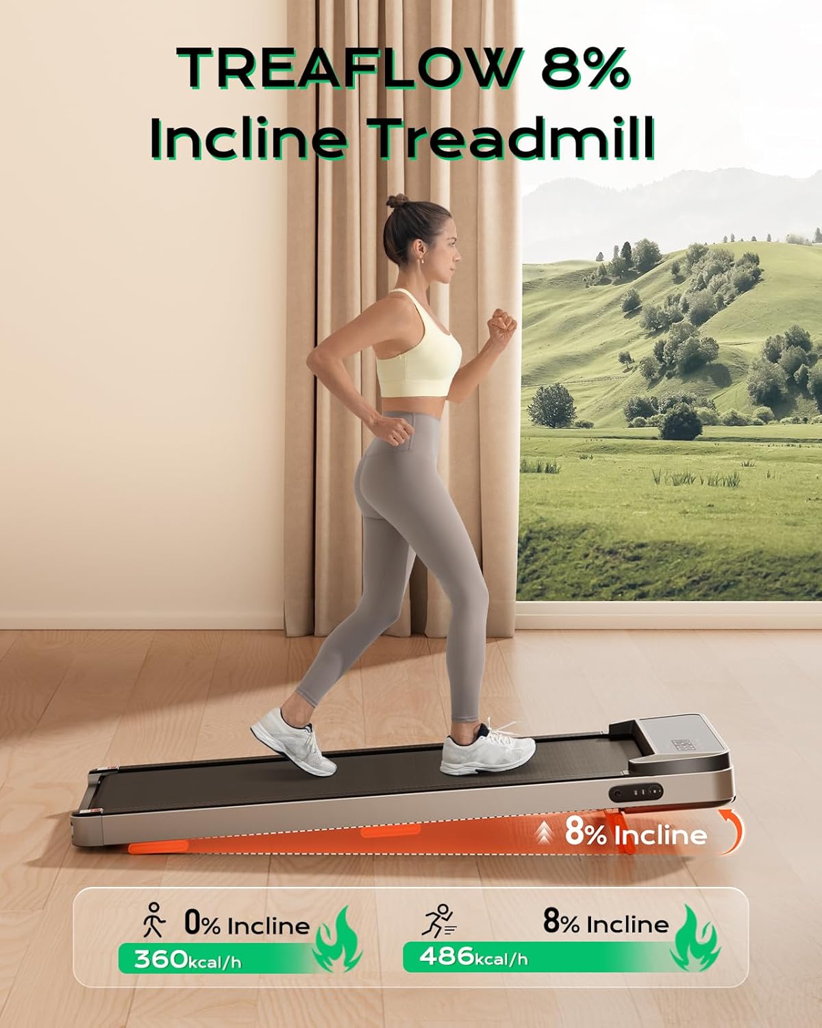 Walking Pad,Treadmill with Incline for Home Office, 2.5HP Portable Under Desk Treadmill with 265 Lbs Capacity,Remote Control, Led Display - Image 2