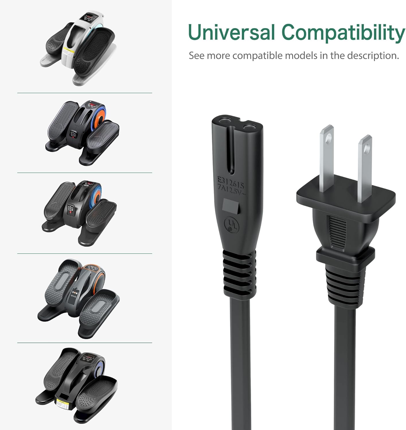 FITE ON AC Power Cord Compatible with ANCHEER Under Desk Elliptical Machine, Leg Exercise Pro Machine Pedal Exerciser - Image 5