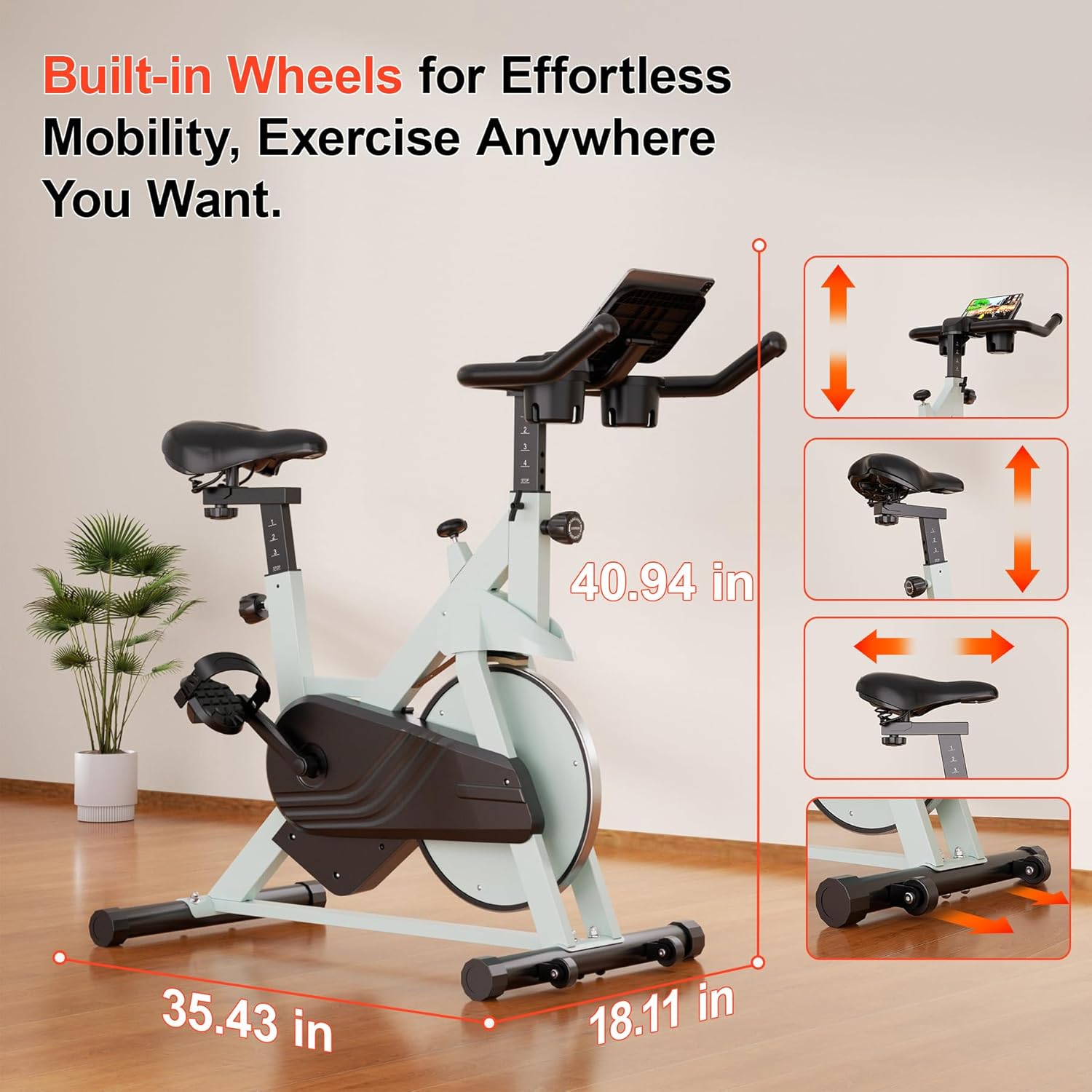Exercise Bike, 32-Level Magnetic Resistance Stationary Bikes for Home, Low Noise Indoor Cycling Bike with 300lbs Weight Capacity, Workout Bike with Pad Mount, LCD Monitor and Cup Holder for Home Gym - Image 3