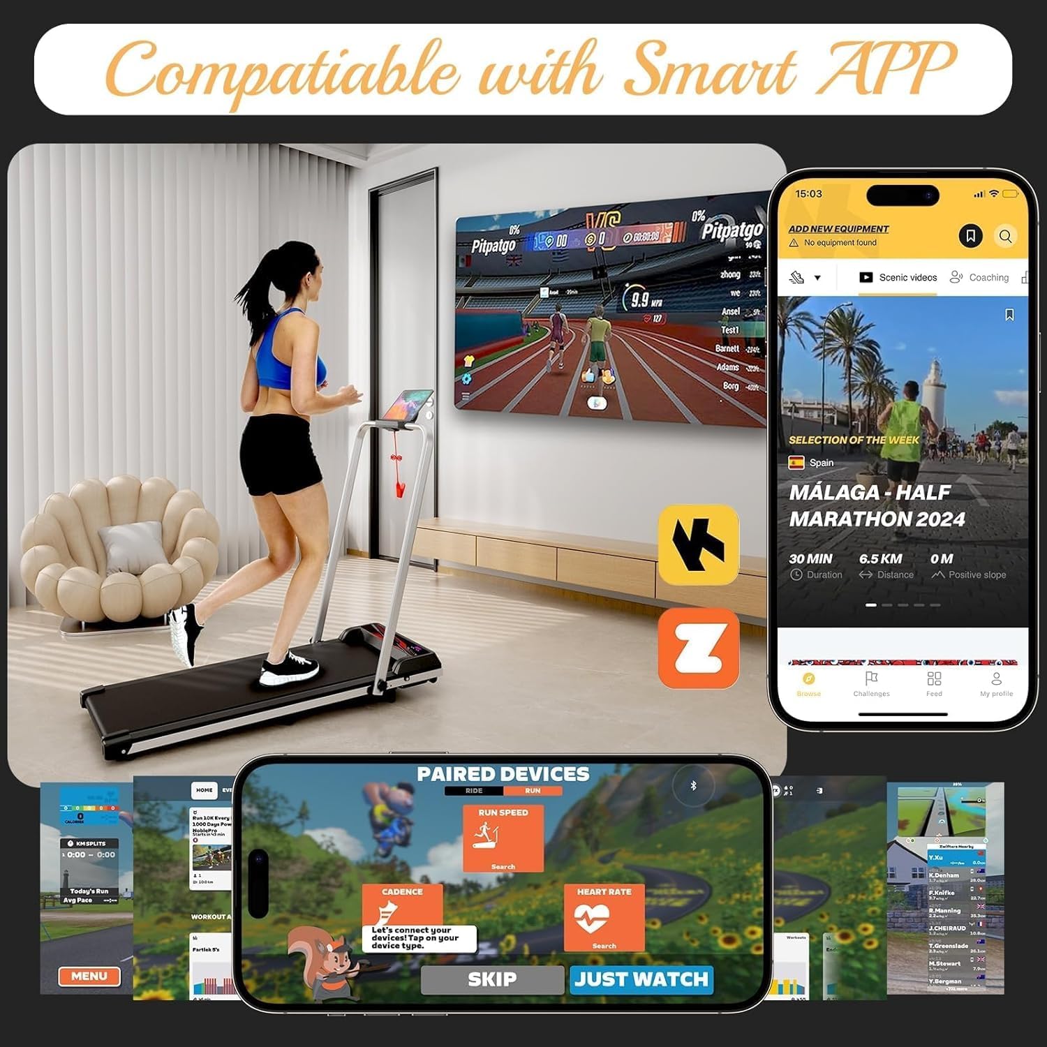 Treadmill with Handles, 2.5HP Walking Pad Treadmills with Handle Bar, Under Desk Treadmill with Remote Control LED Display, Electric Treadmills for Home Small, 270LBS Capacity - Image 5