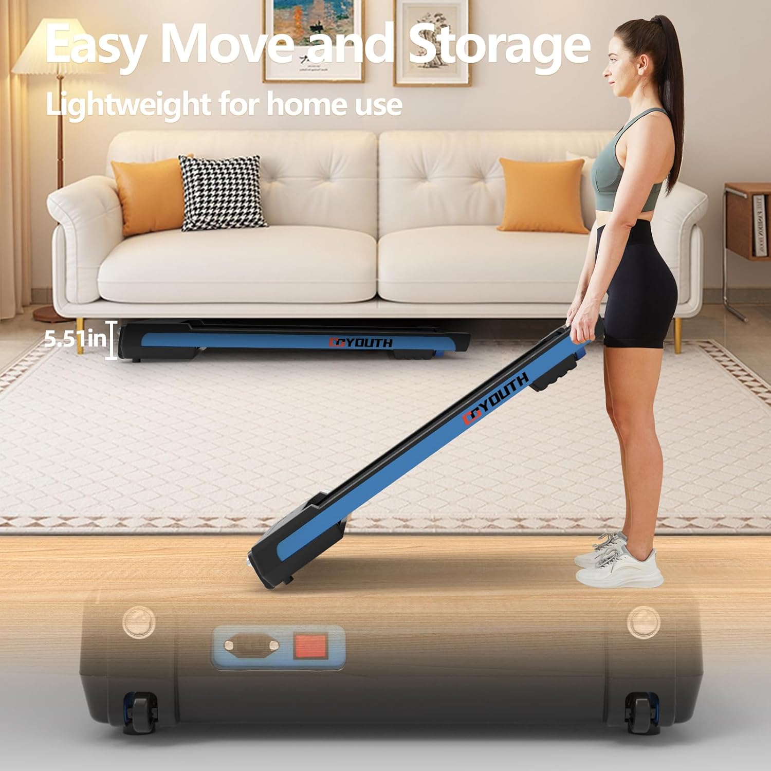 GOYOUTH 2 in 1 Under Desk Electric Treadmill Motorized Exercise Machine with Wireless Speaker, Remote Control and LED Display, Walking Jogging Machine for Home/Office Use - Image 3