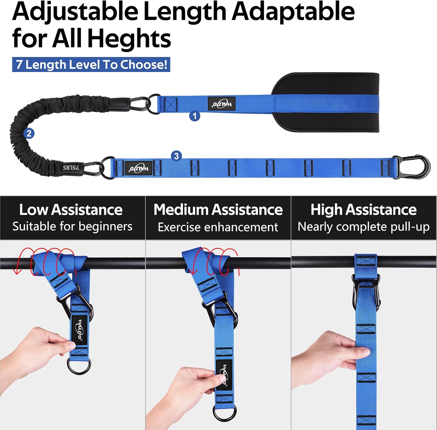 Pull Up Assistance Bands Set, Heavy Duty Adjustable Pull Up Assist Band with Feet Rest, Strength Training Bands for Home Gym Fitness, Pull-Up Bar, Calisthenics and Body Stretching - Image 4