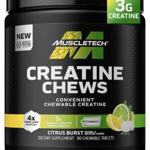 MuscleTech Creatine Chews – Creapure Monohydrate Supplement for Muscle Recovery, Muscle Builder & Energy Boost – Pre Workout Supplement for Men & Women – 90 Chewable Candies, Citrus Burst
