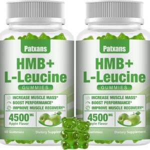 2 Packs HMB and L-Leucine Gummies, 4500mg for Muscle Growth, Muscle Relief and Workout Recovery for Men & Women, Apple Flavor, 120 Count.