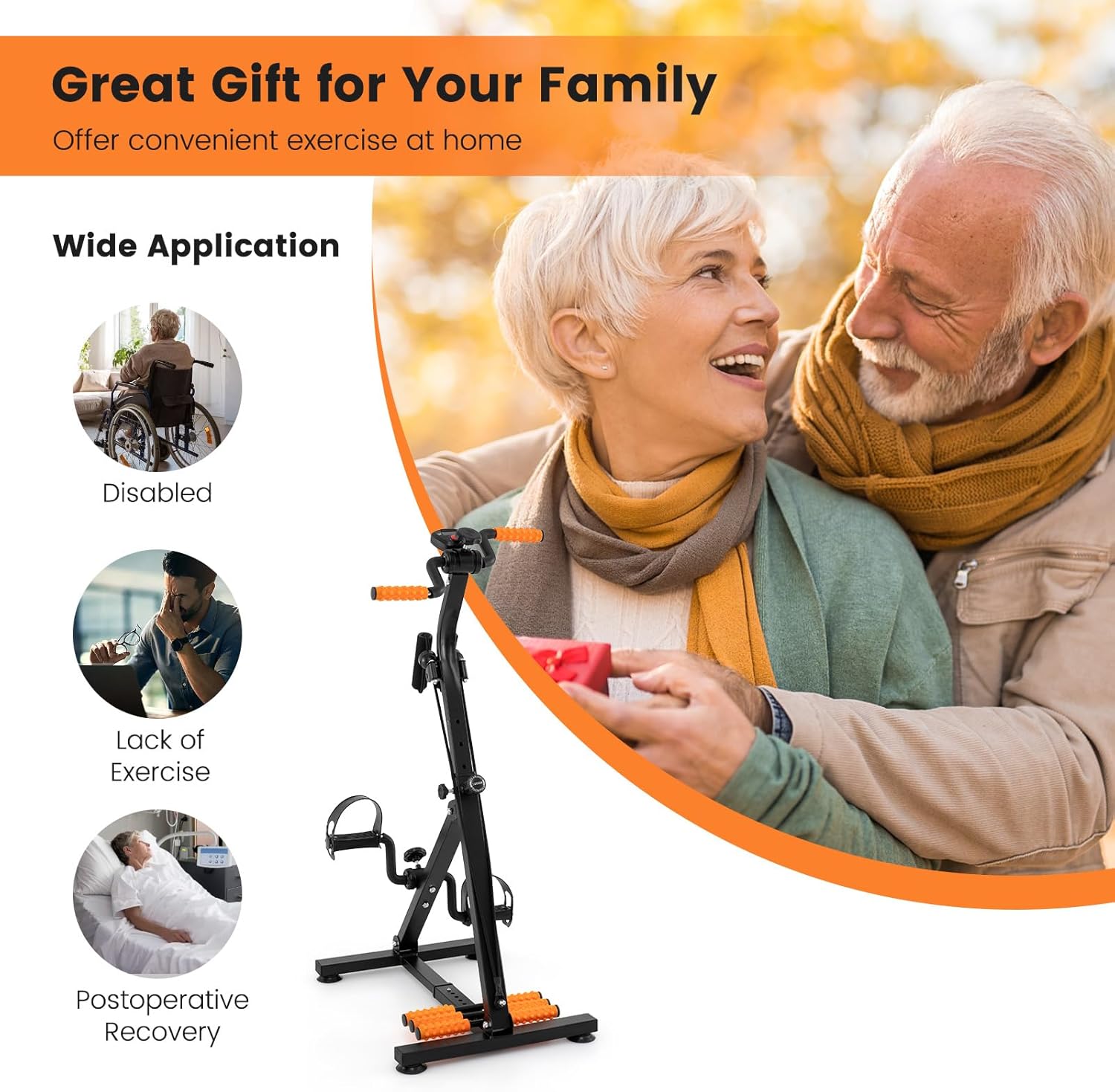 GYMAX Pedal Exercise Bike for Seniors, Hand Arm Leg and Knee Fitness Machine with Massage, LCD Monitor, Adjustable Height and Length for Total Body, Home Exercise Equipment for Elderly - Image 9