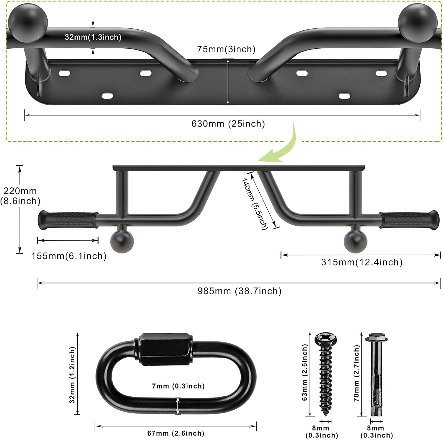 Pull Up Bar Wall Mount 440 LBS Capacity Doorway Chin Up Bar Multifunctional Steel Chinup Bar with with Resistance Band Hooks for Indoor Home Gym Garage - Image 6