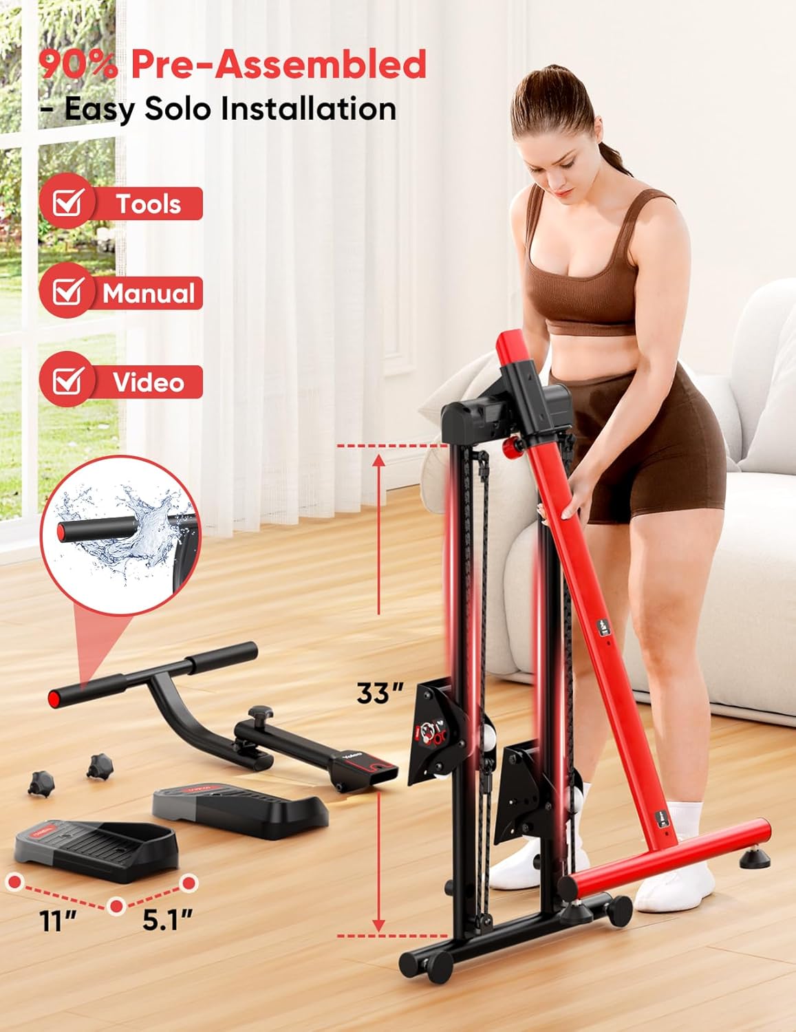 YOLEO Steppers for Exercise at Home, Adjustable Stair Stepper with 3 Workout Modes,Folding Cardio Stair Master with Adjustable Handlebar&Oversized Pedal,90% Pre-Assembled Stair Climber with Caster Mat - Image 8