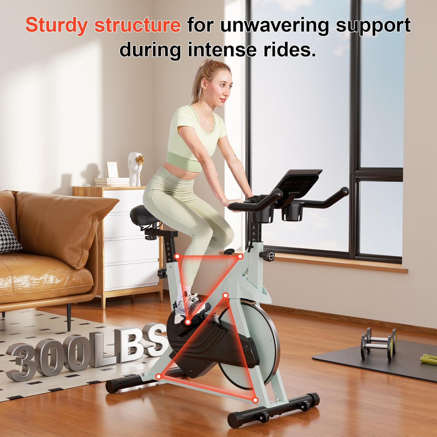 Exercise Bike, 32-Level Magnetic Resistance Stationary Bikes for Home, Low Noise Indoor Cycling Bike with 300lbs Weight Capacity, Workout Bike with Pad Mount, LCD Monitor and Cup Holder for Home Gym - Image 2