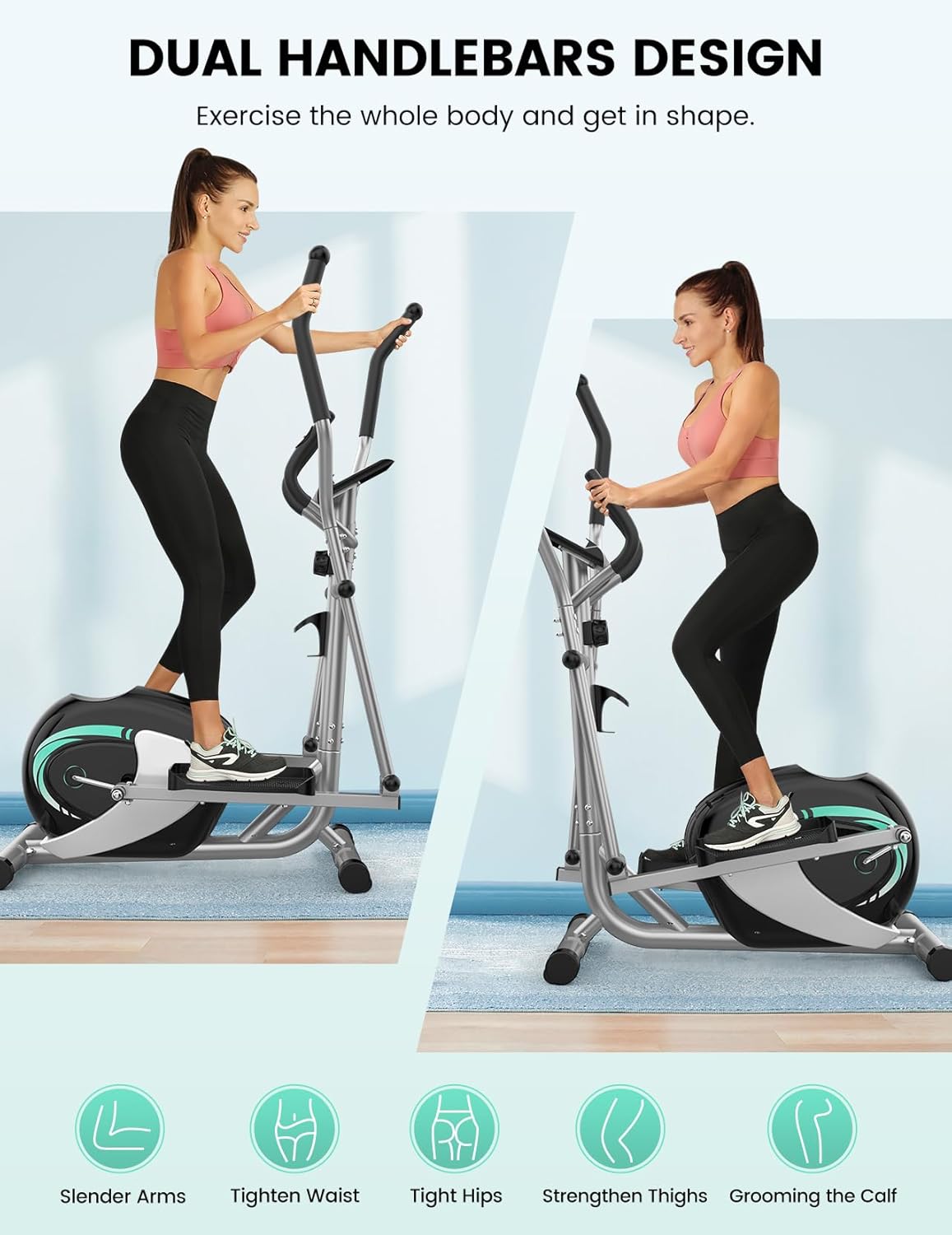 THERUN Elliptical Machine for Home, Magnetic Hyper-Quiet Compact Elliptical Exercise Machine w/ 8 Levels Adjustable Resistance, 6KG Flywheel, Pulse Sensor, LCD Monitor, Bottle Holder - Image 5
