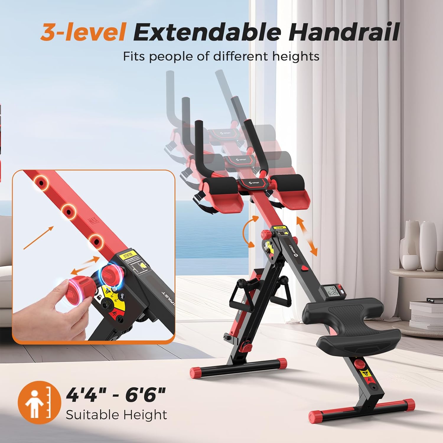 Rowing Machine, 4 in 1 Rowing and Ab Machine with 2 Levels of Workout Resistance, Quiet & Foldable Rower Machine with 3 Adjustable Handle Heights & LCD Monitor, Row Machine for Home Exercise - Image 5