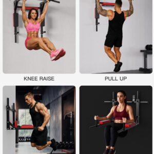 CRYSTAL FIT Multifunctional Wall Mounted Pull Up Bar, Chin Up Bar and Dip Station, Heavy Duty Steel Supports to 440 Lbs, Home Gym Workout Indoor Power Tower Set Training Equipment Fitness