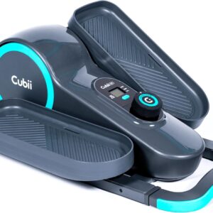 Cubii GO Aqua – Compact Whisper Quiet Under Desk Elliptical with LCD Monitor, Adjustable Resistance, Portable Design with Telescopic Handle & Wheels