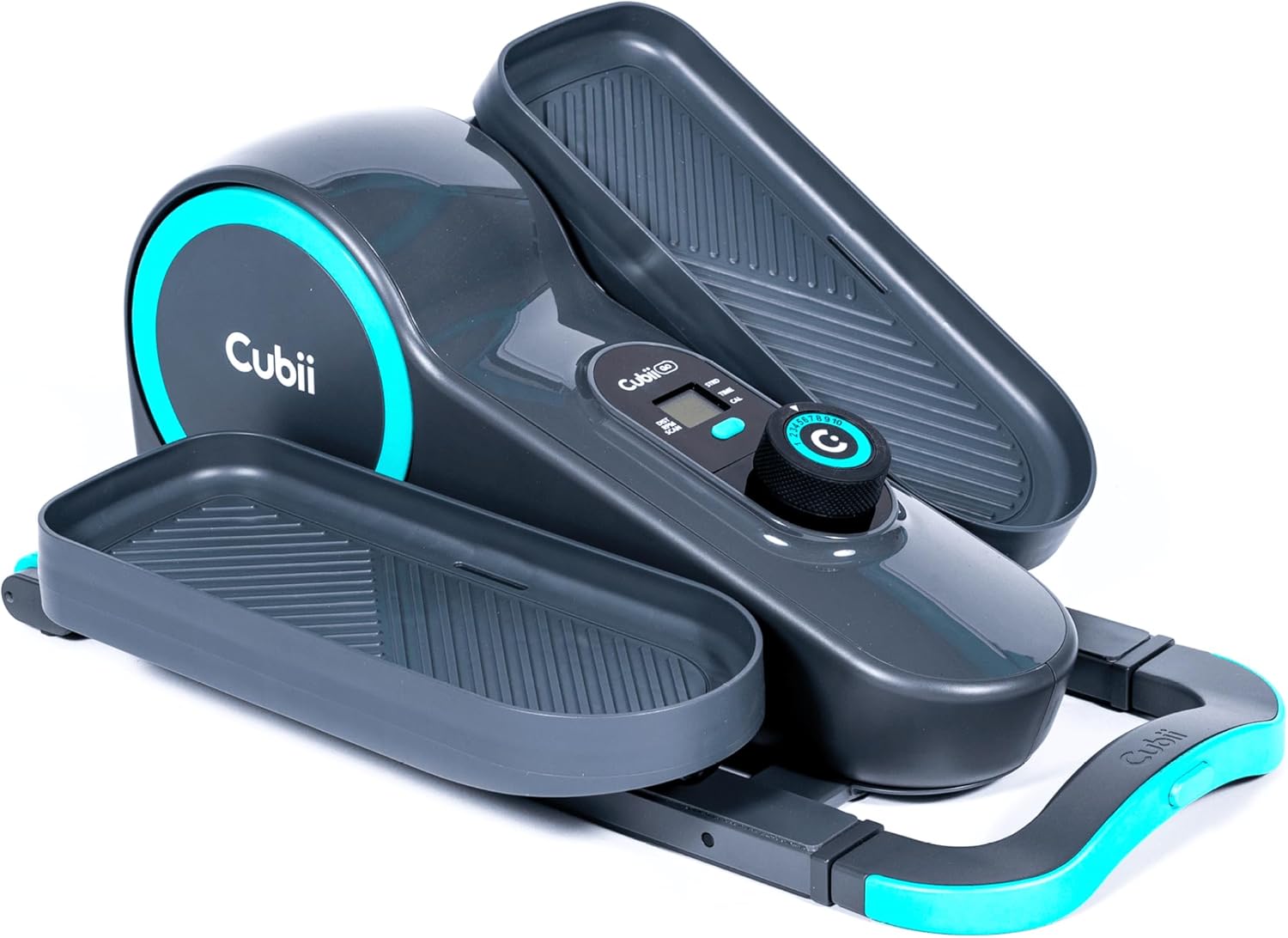 Cubii GO Aqua - Compact Whisper Quiet Under Desk Elliptical with LCD Monitor, Adjustable Resistance, Portable Design with Telescopic Handle & Wheels