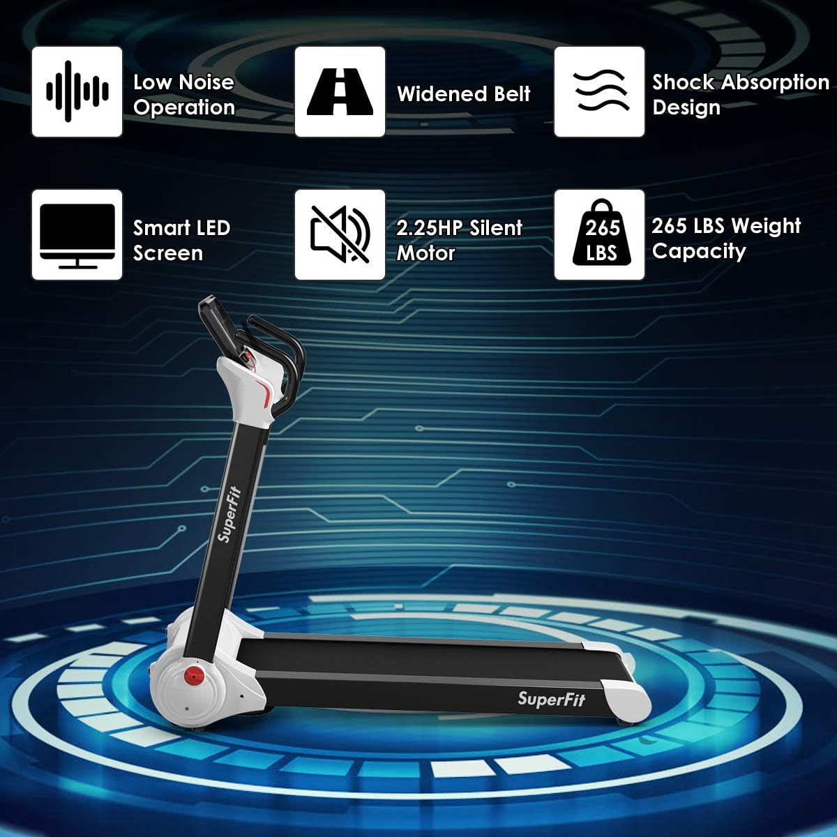 GYMAX Folding Treadmill, Smart APP Control Running Machine, LED Monitor & Adjustable Device Holder, Portable Treadmill for Home Gym Small Apartment - Image 9