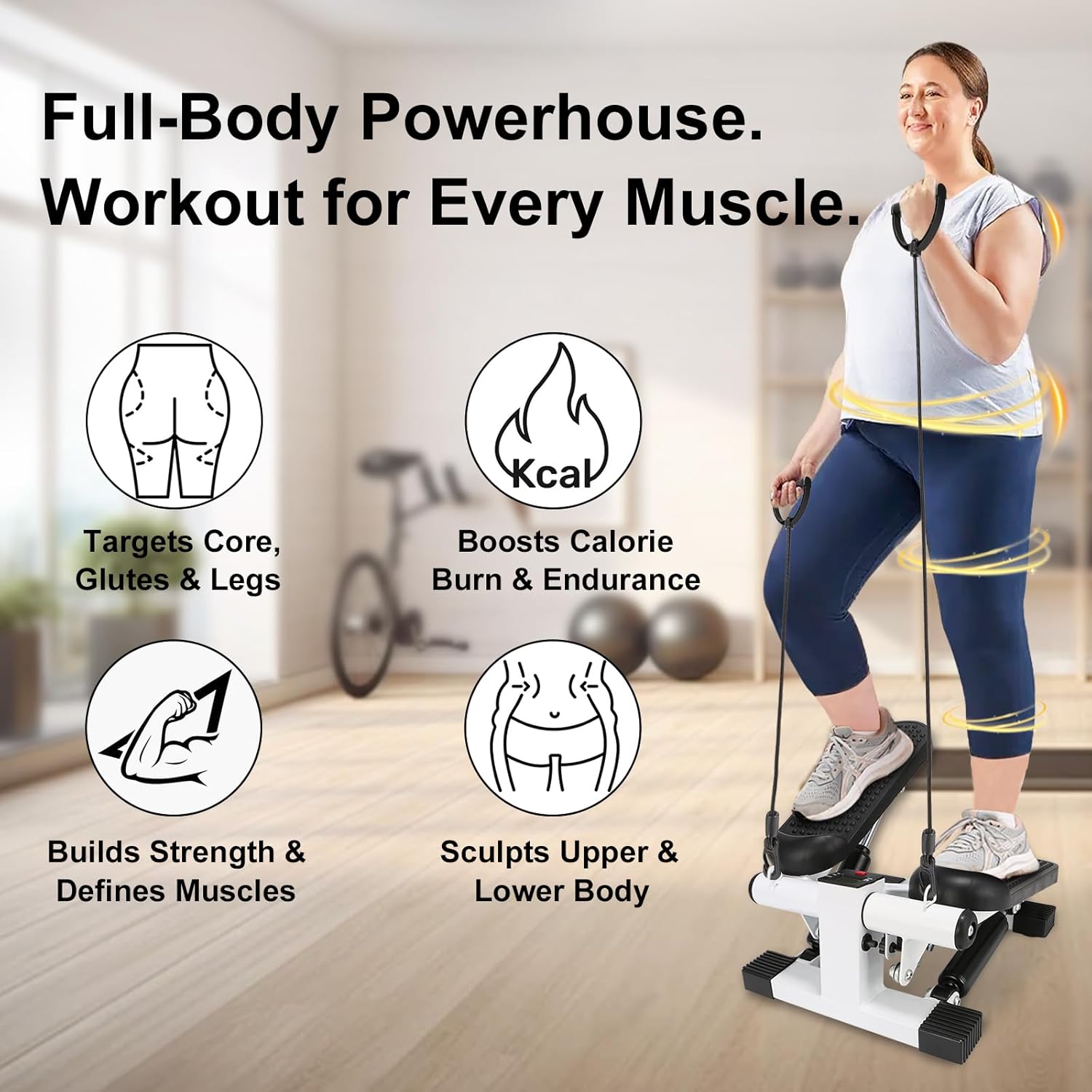 Mini Stepper for Home Exercise, Portable Stair Stepper with LCD Monitor and Resistance Bands, 260lbs Weight Capacity, Twist Stepper for Full Body Workout - Image 4
