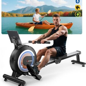 Rowing Machine, Magnetic Rowing Machine for Home, Upgraded 32-Levels Quiet Resistance with Smart Electronic Knob, 350 LBS Weight Capacity, Compact Rower Machine Easy Assembly, App Supported