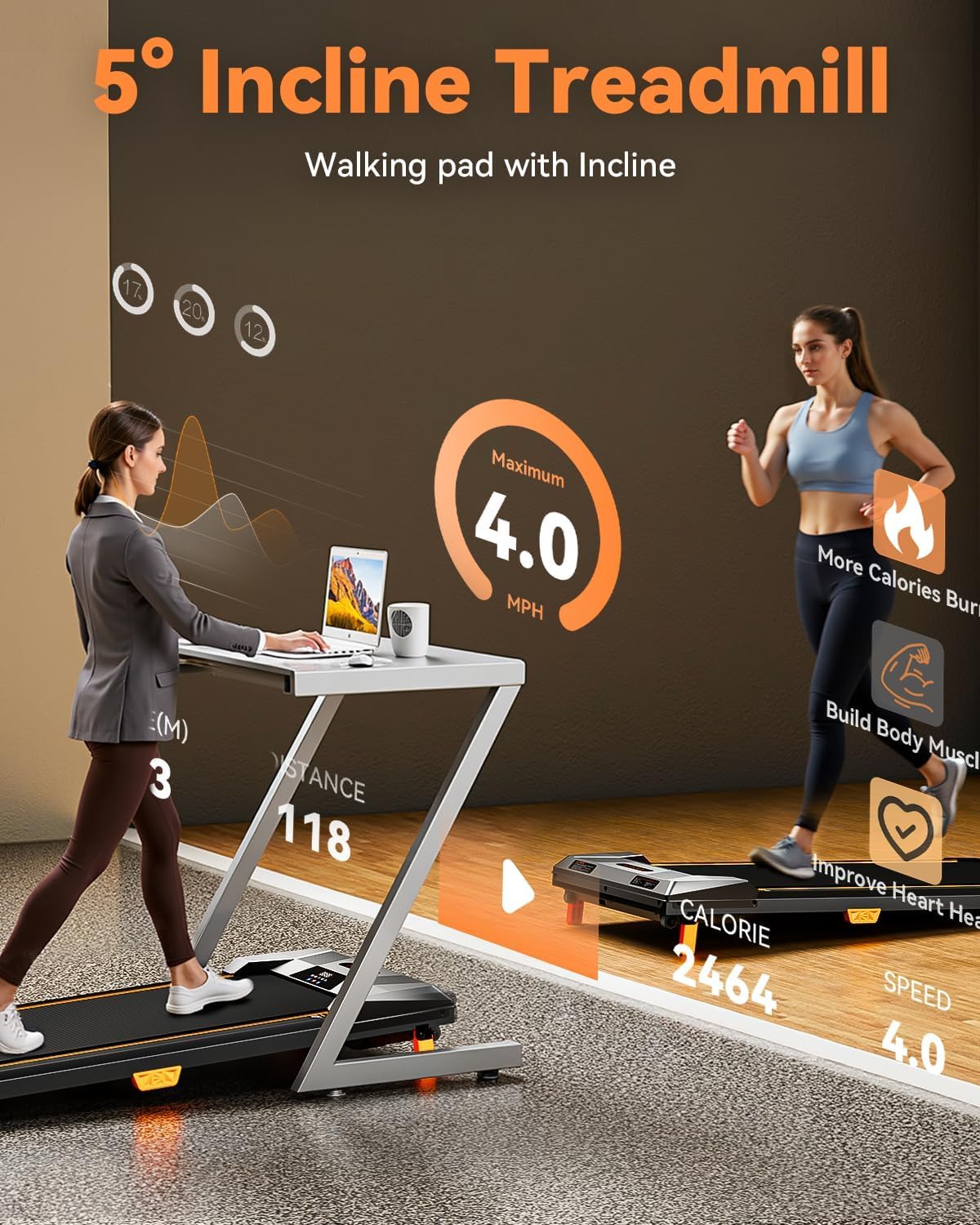 Walking Pad Treadmill, BestGod Incline Under Desk Treadmill 330lbs Capacity, 2.5HP Portable Treadmills for Home, Compact Treadmills Mini Walking Pad, Running Machine with Remote Control - Image 7
