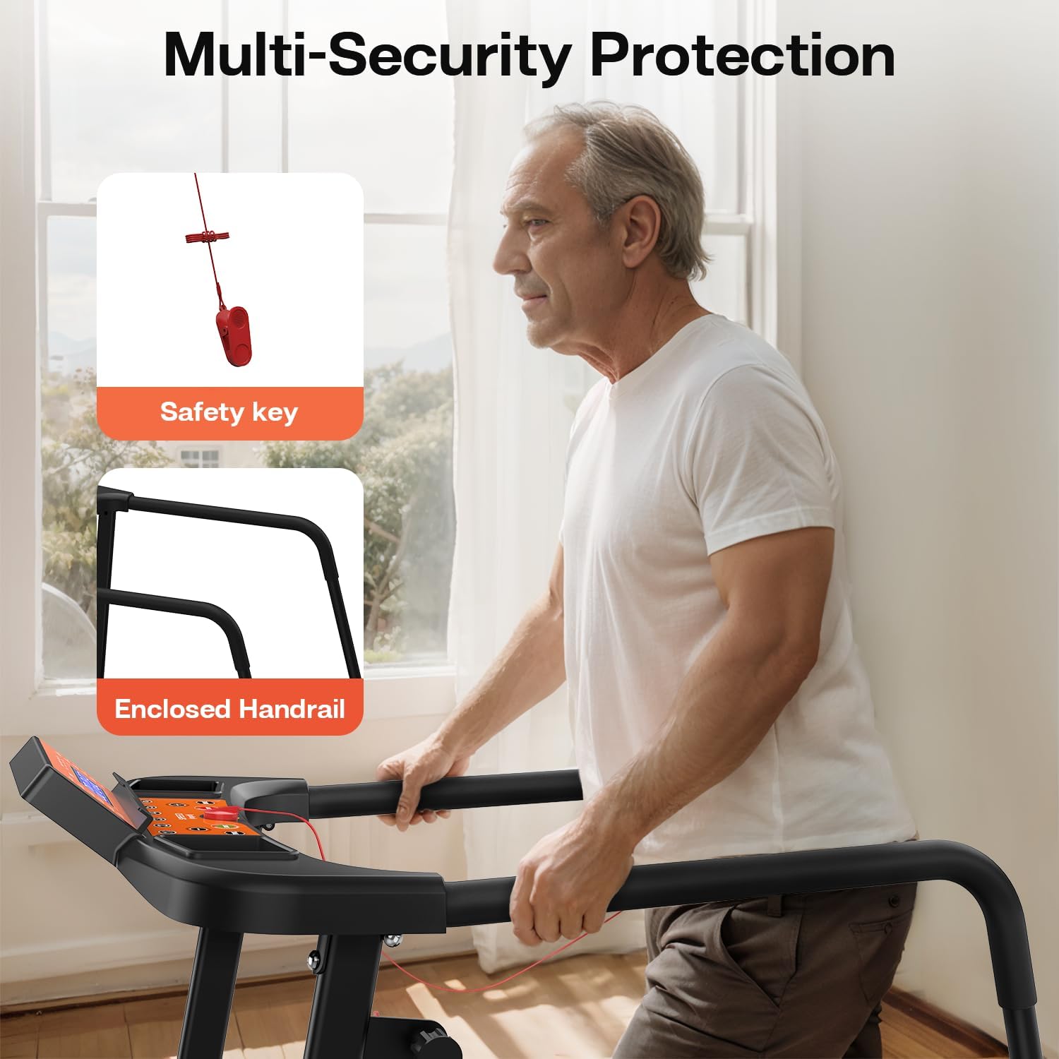 Treadmills for Seniors with Long Handrails, Foldable Treadmill for Home Use - Bluetooth App Connect & Heart Rate Monitor, Safe for Elderly & Family - Image 2