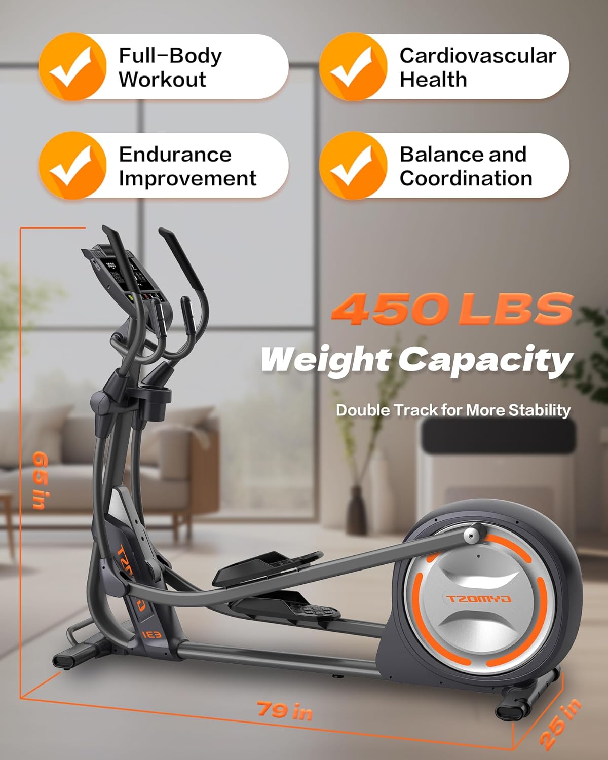 Elliptical Machine, Elliptical Exercise Machine for Home with Hyper-Quiet Magnetic Drive System, Elliptical Trainer with 32 Resistance Levels, Large LED Monitor - Image 5