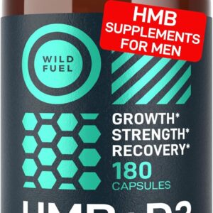 WILD FUEL HMB 1,000mg Per Serving, 90 Servings – Vitamin D3, Calcium Beta-Hydroxy Beta-Methylbutyrate HMB Supplements for Men & Women – Muscle Growth, Strength, Fast Workout Recovery – 180 Capsules
