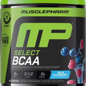 MusclePharm Essentials BCAA Powder, Pre & Post Workout Recovery Drink, Supports Muscle Recovery & Energy Production, Essential Amino Acids Supplement, 30 Servings, Blue Raspberry Flavor