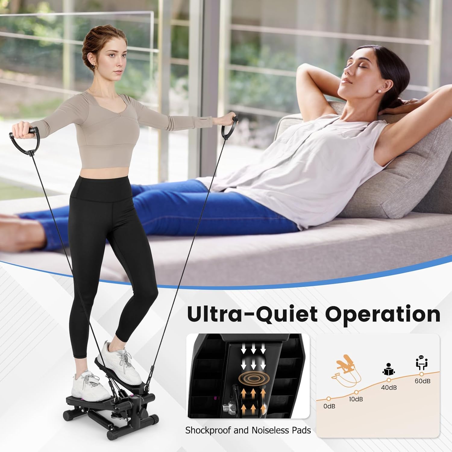 GYMAX Steppers for Exercise at Home, Hydraulic Mini Stair Stepper with Resistance Bands & LCD Monitor, Portable Under Desk Cardio Equipment Step Machine for Home Gym - Image 8