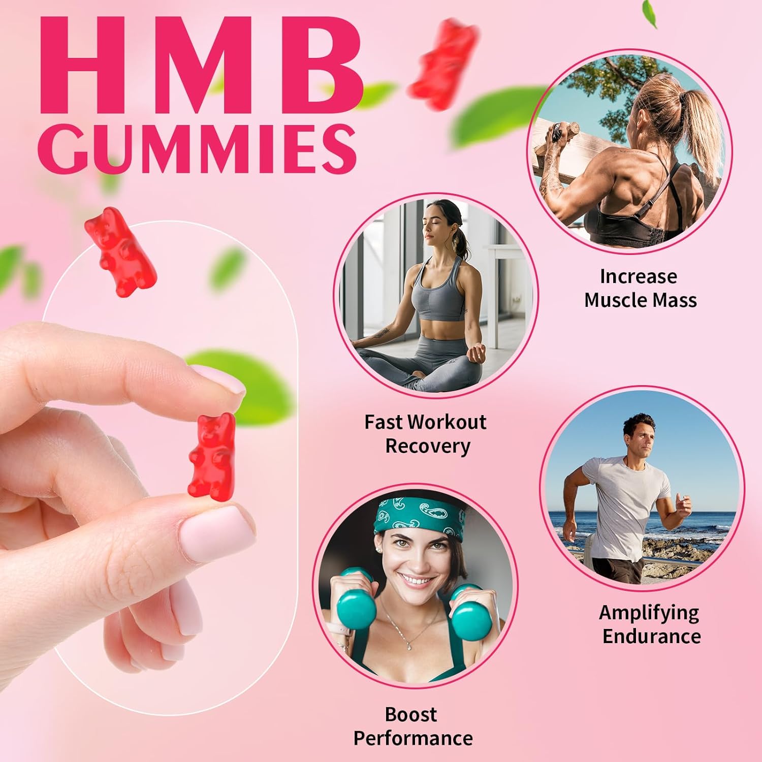 HMB and L-Leucine Gummies, 3000mg HMB and Leucine Amino Acid for Men Women, for Muscle Growth, Muscle Relief, and Fast Workout Recovery, Vegan, Raspberry Flavor, 60 Count - Image 3