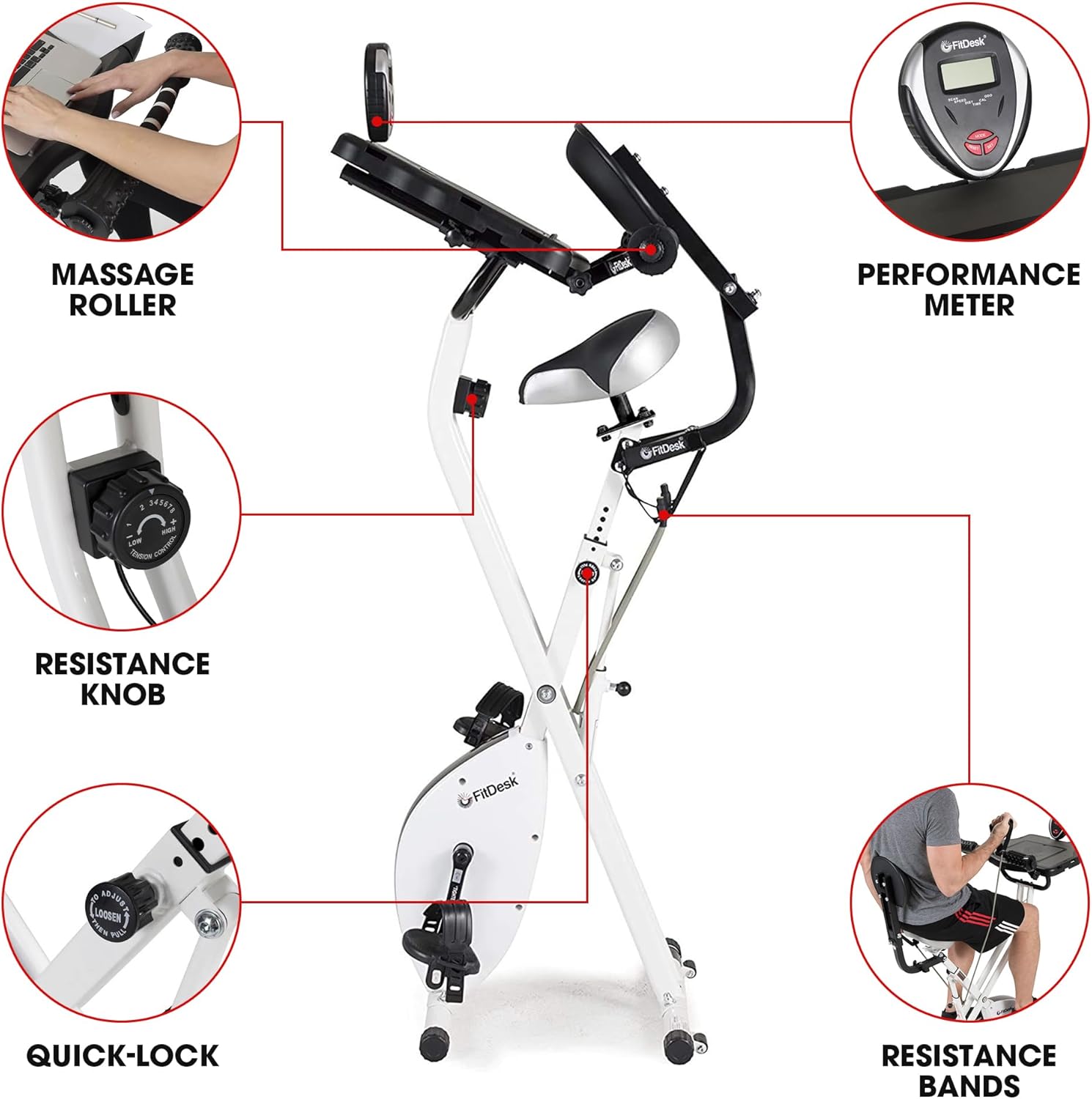 FitDesk Standing Exercise Bike Desk 3.0, Adjustable Height Indoor Cycling Trainer, Tablet Holder, Fitness Table, Portable Exercise Table, Resistance Bands, Home & Office Bike, Supports Up to 300 lbs - Image 3