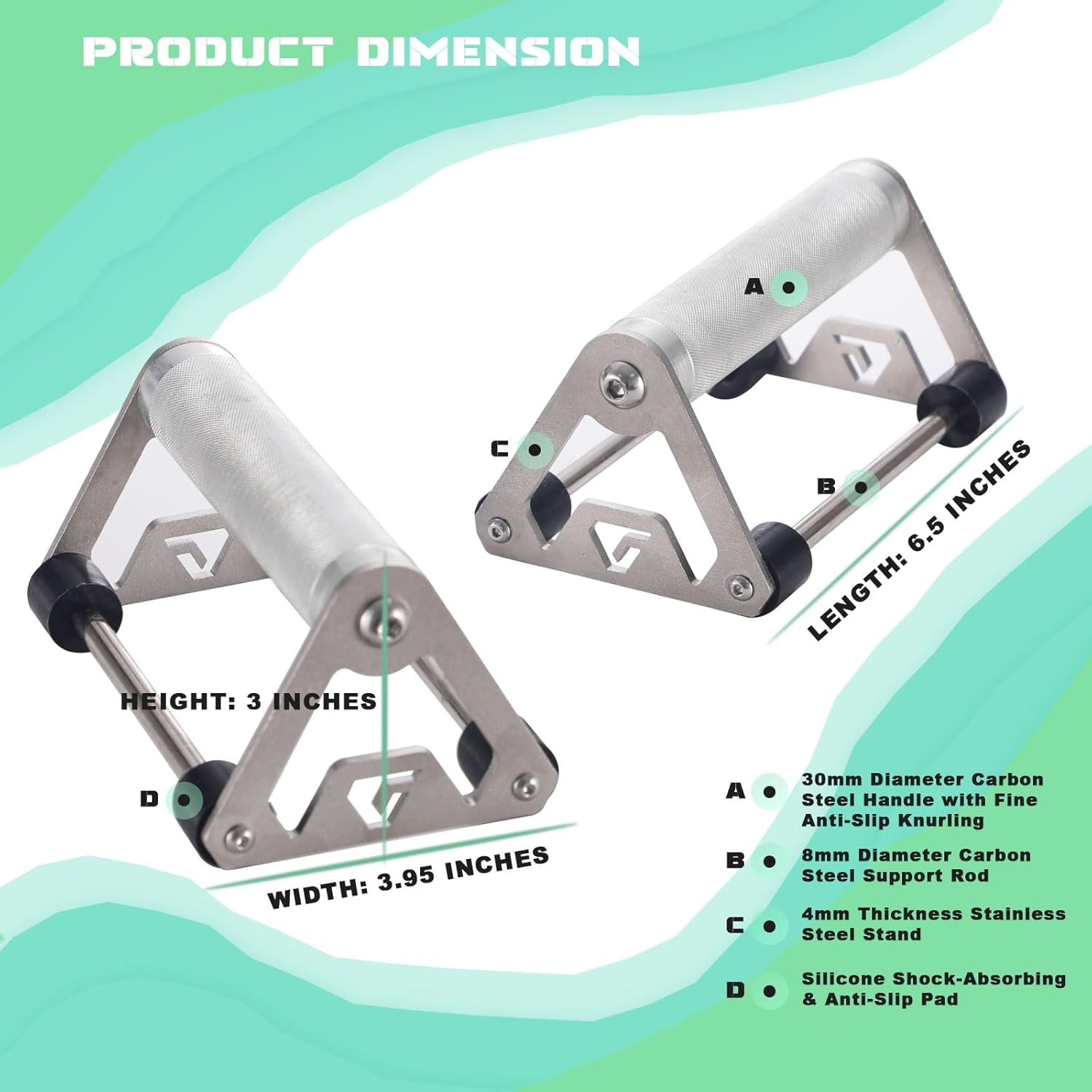 Push Up Stand, Pushup Handles with Aluminum Alloy Grips for Strength Training, Heavy-duty Push Up Bars with Anti-slip, Odor-free Silicone Pads,1 Pair - Image 2