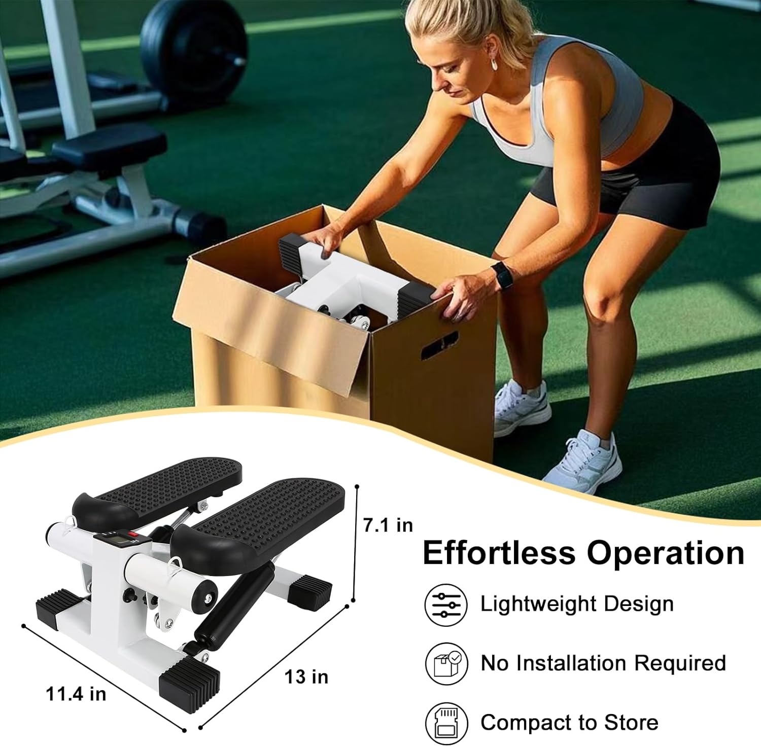 Mini Stepper for Home Exercise, Portable Stair Stepper with LCD Monitor and Resistance Bands, 260lbs Weight Capacity, Twist Stepper for Full Body Workout - Image 3