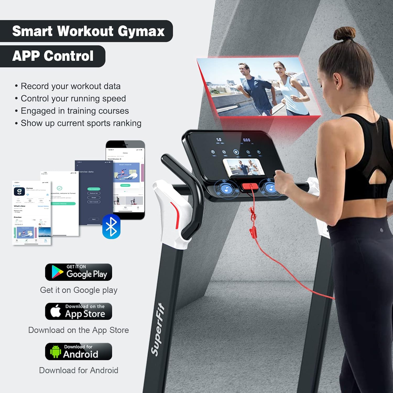 Goplus 2.25HP Folding Treadmill, Electric Superfit Treadmill W/LED Display, APP Control, Blue Tooth Speaker and Device Holder, Compact Jogging Walking Running Machine for Home & Office - Image 4