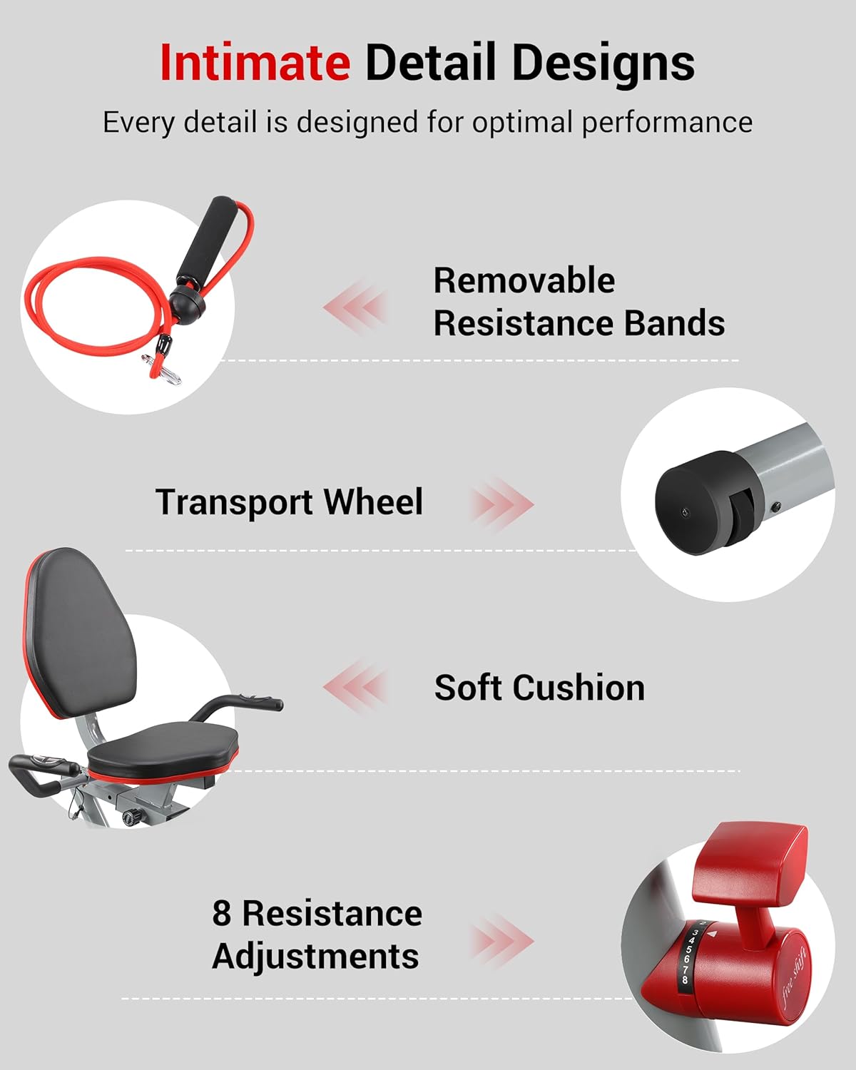 ECHANFIT Recumbent Exercise Bike with Arm Exerciser for Home - Elliptical Recumbent Cross Trainer with Backlit Display, Pulse Sensor, 8-Level Magnetic Resistance, 380LBS Weight Capacity - Image 7