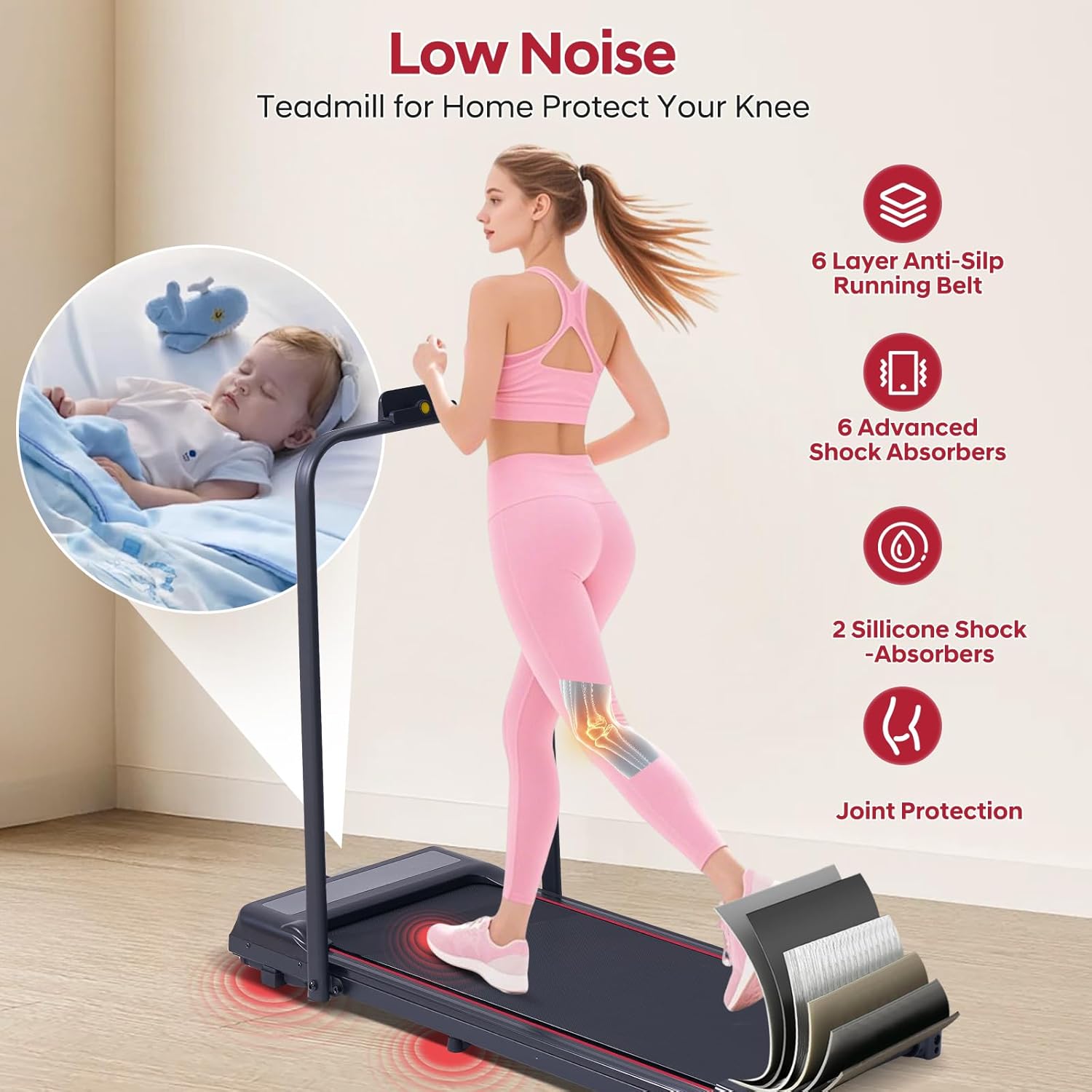 Walking Pad with Handle Bar, 3.0HP Walking Pad Treadmill with Handles, 3 in 1 Portable Under Desk Treadmills for Home Small Space, Foldable Folding Home Treadmill with Remote Control, 300LBS Capacity - Image 5