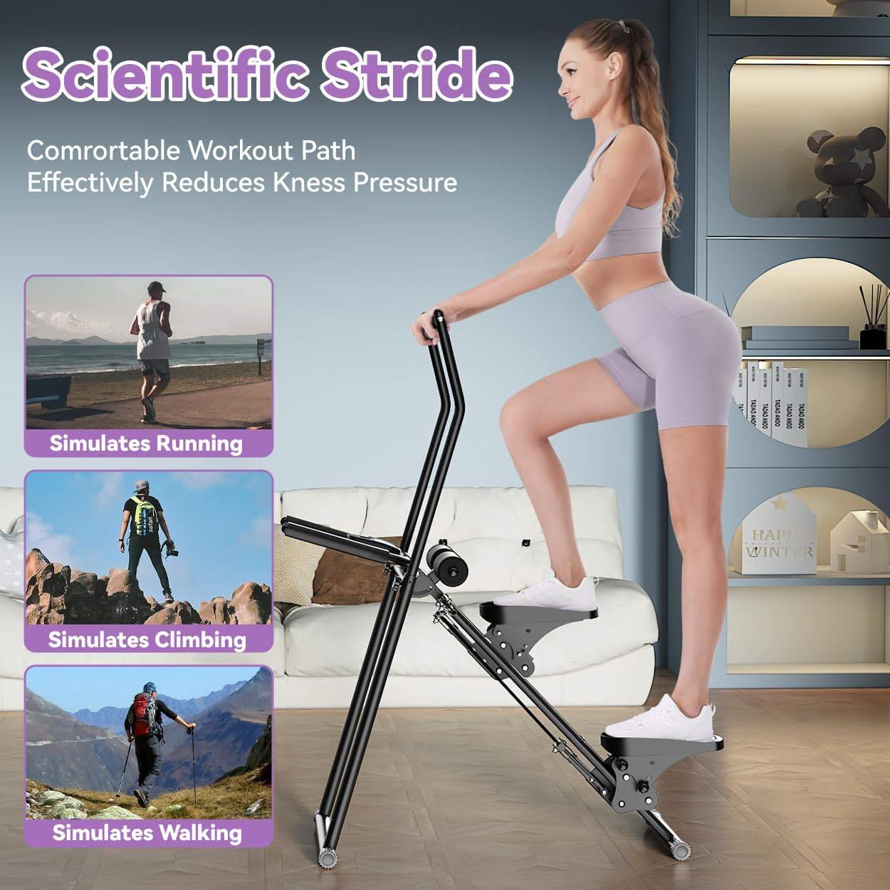 Foldable Stair Stepper Machine – AB Workout Equipment for Home Gym, Full-Body Cardio Workout Equipment with Adjustable Handlebar & Pedals - Image 2