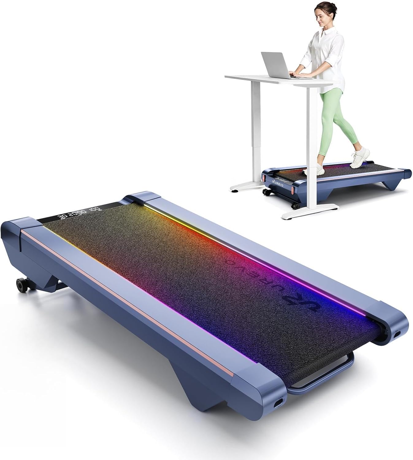 UREVO CyberPad Smart Walking Pad with 14% Incline, Under Desk Treadmill for Home Use, Extended Walking Surface, LED Remote, Speed-Responsive Lighting, Quiet Brushless Motorized, UREVO APP