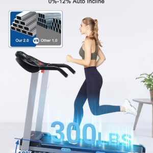 Treadmill with Auto Incline – 300 lb Capacity, 3.0HP Folding Electric Treadmill Up to 8.5 MPH Speed, Running Machine with 17.5″ Wide Tread Belt and Bluetooth Speaker for Home Use