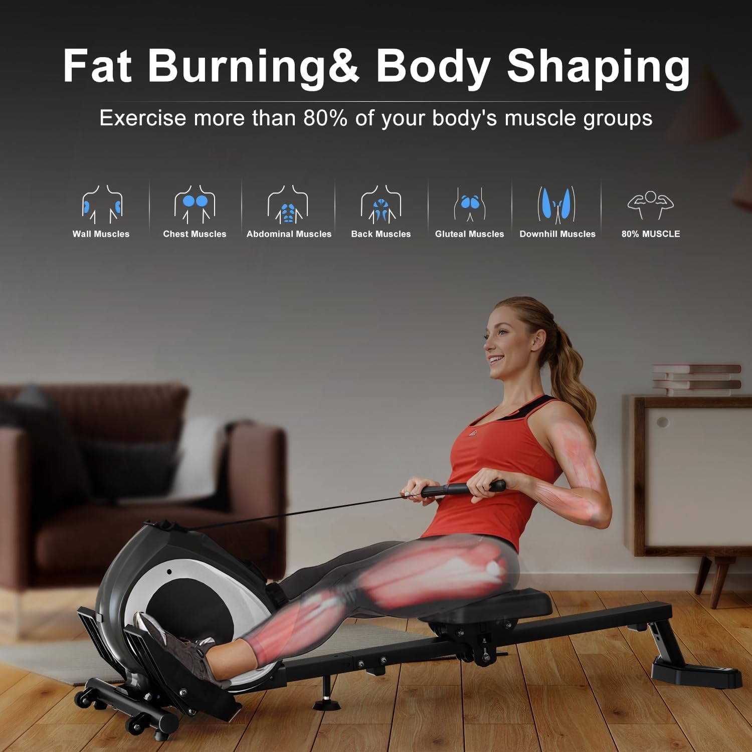 Rowing Machine for Home, Magnetic Rower Machine with Quiet Resistance, Foldable Rower for Home Use, Burn Fat & Sculpt Muscles - Image 3