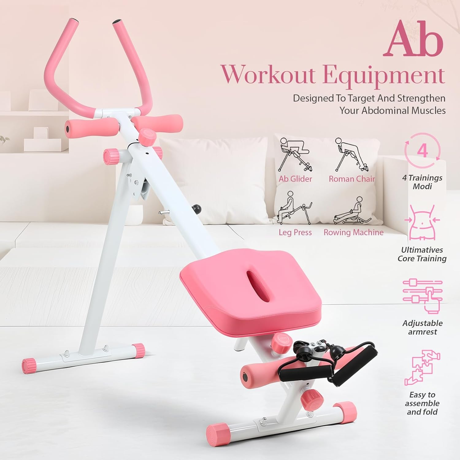 4-in-1 Foldable Rowing Machine, Leg Press Machine, Ab Glider Machines, Roman Chair, Ab Machines for Stomach Workout, Ab Workout Equipment for Home Gym, Full Body Fitness - Image 3
