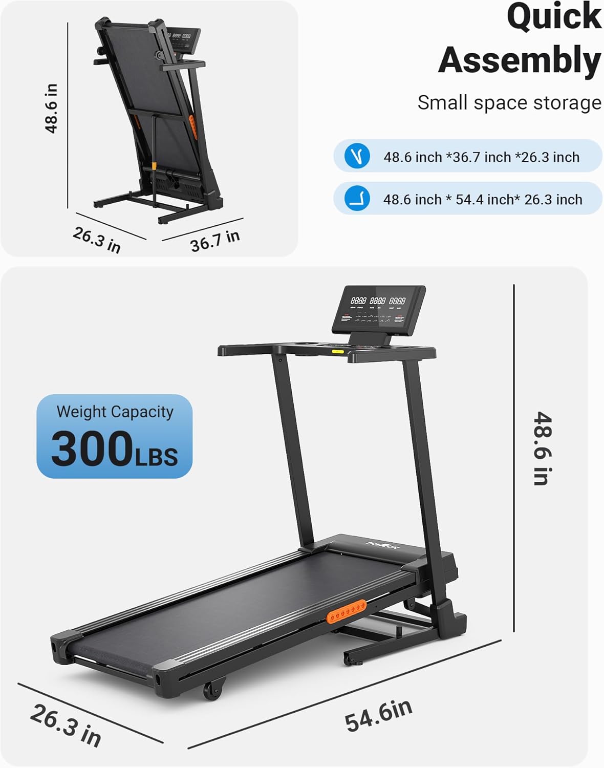 THERUN Treadmill with Incline, 3.0 HP Foldable Treadmills for Home, Brushless Motor Auto Incline Treadmill, 12 Level Adjustable, 300 LBS Capacity, Quiet Running - Image 7