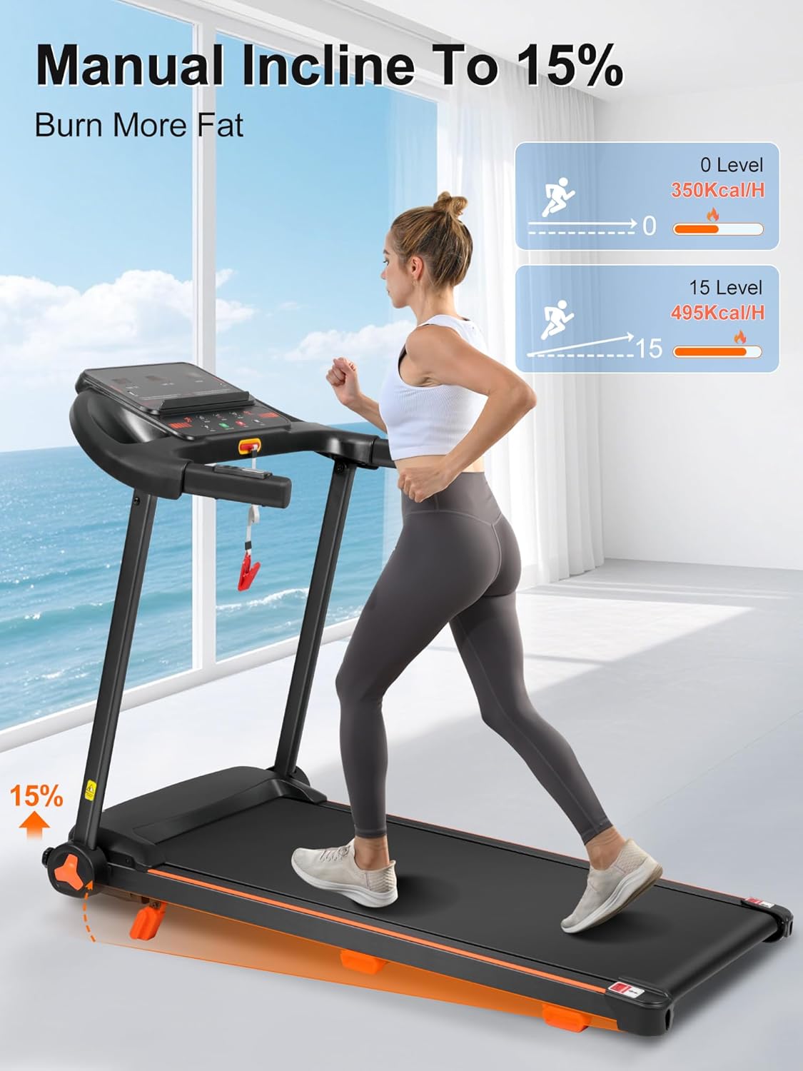 Merax Treadmill with Incline, 3.0HP Foldable Treadmills for Home with 15% Incline,7.5MPH 300 LBS Capacity Home Exercise Equipment Treadmills with Bluetooth and Heart Rate Sensors - Image 3