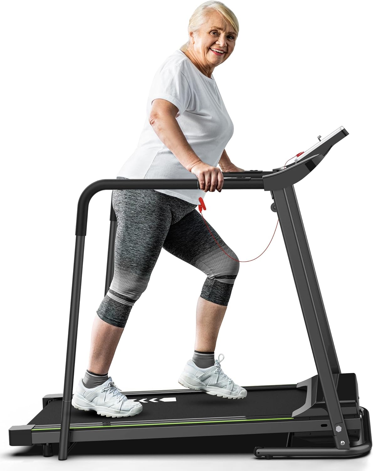 Redliro Walking Treadmill for Senior with Long Handrail, 300 lbs Capacity, Recovery Fitness Exercise Machine Foldable Treadmills for Home with Holder LCD Display, Holder for Phone & Cup