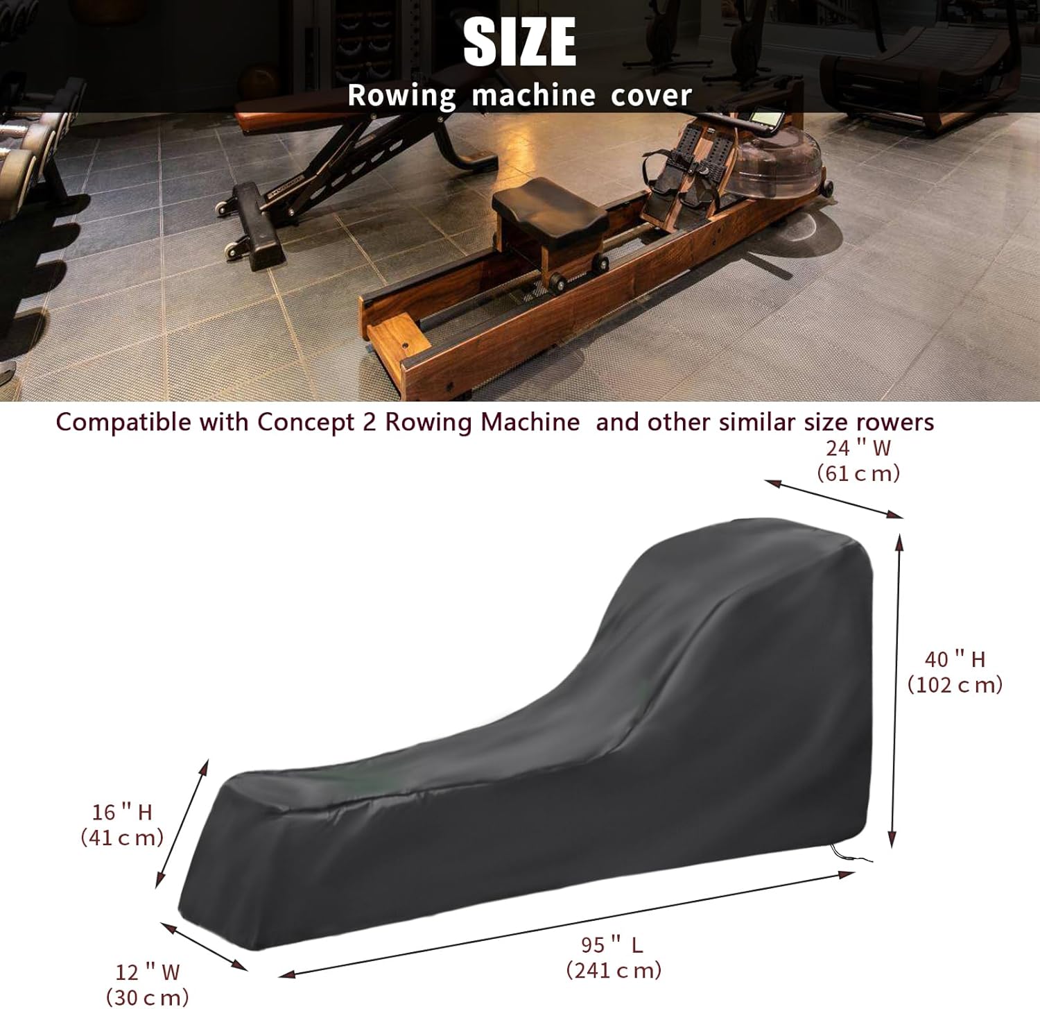 Rowing Machine Cover, Rower Outdoor Cover for Concept 2 Rowing Machine Waterproof Row Machine Cover for Hydrow Rowing Machine, Dustproof Fitness Equipment Protective Cover - Image 3