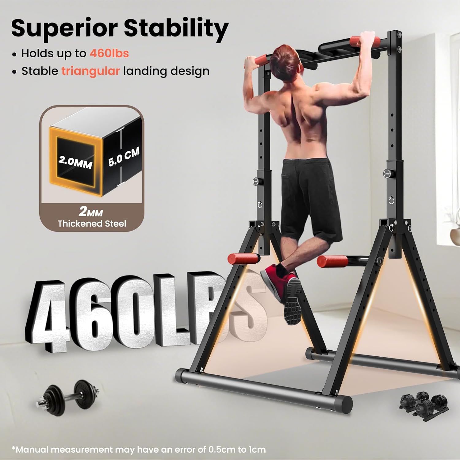 Power Tower Pull Up Dip Station Foldable, Pull Up Bar Station Adjustable, Multi-Function Home Gym, Strength Training Fitness Equipment, Triangular Design, for Home Outdoor - Image 3