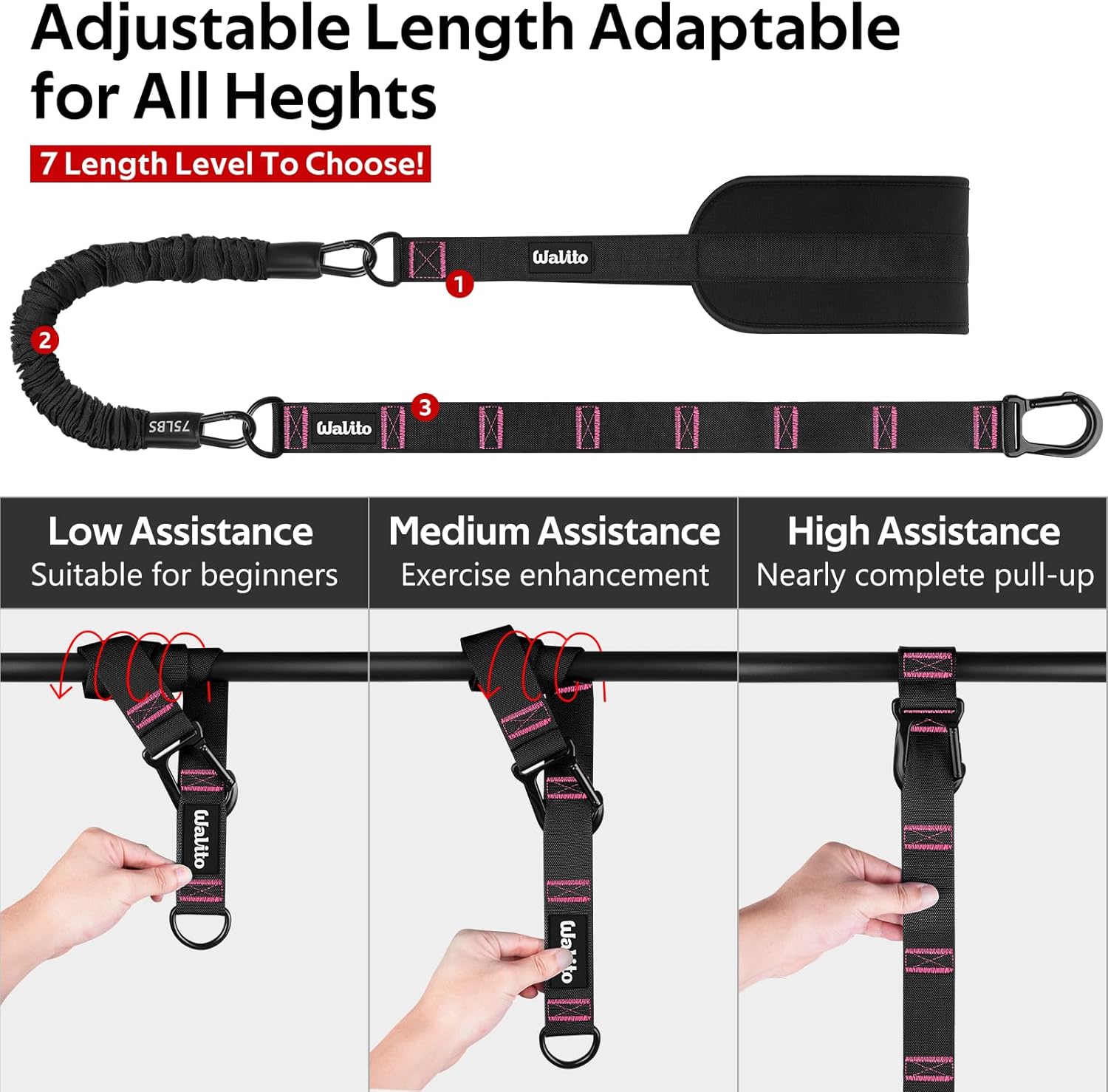 Pull Up Assistance Bands Set, Heavy Duty Adjustable Pull Up Assist Band with Feet Rest, Strength Training Bands for Home Gym Fitness, Pull-Up Bar, Calisthenics and Body Stretching - Image 4