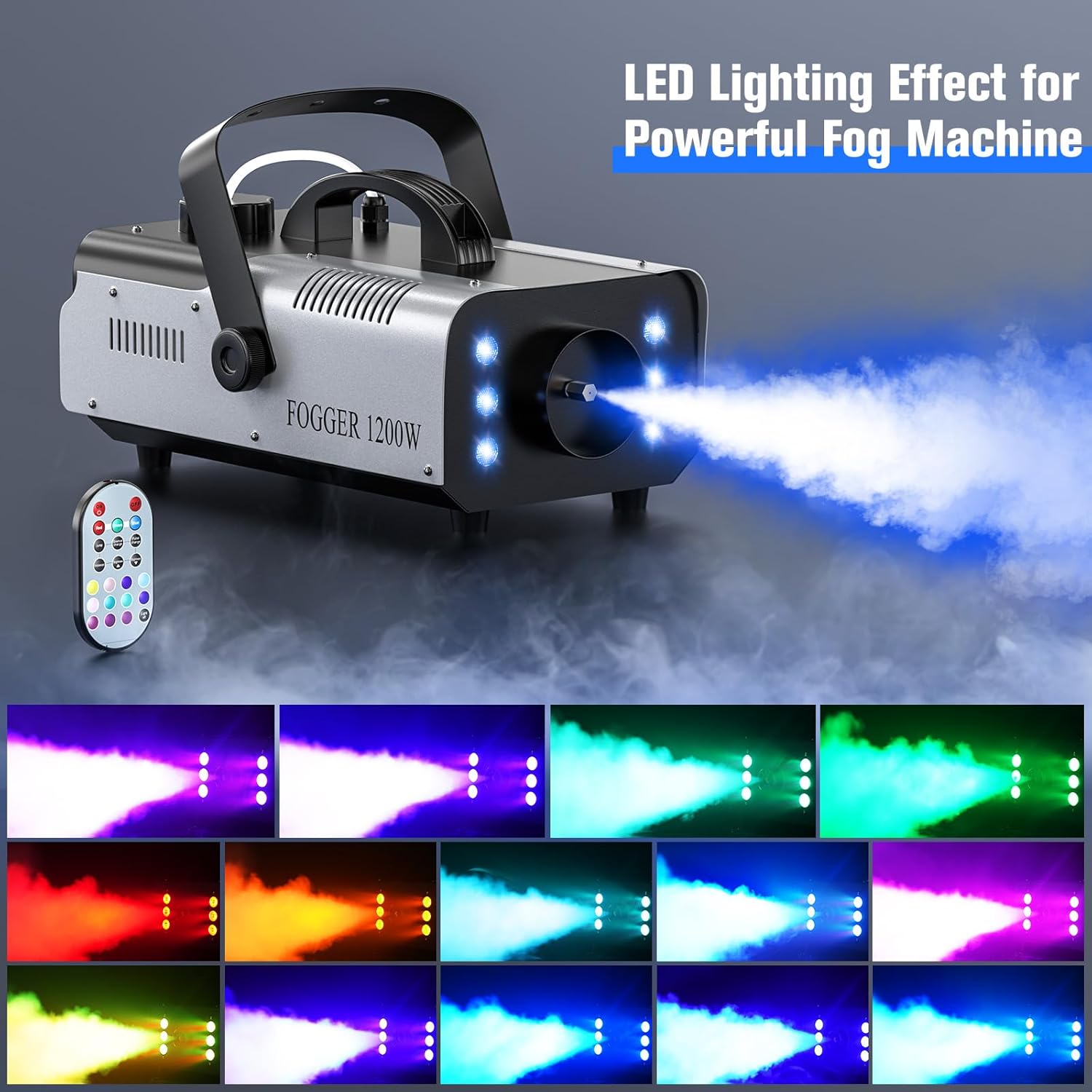 1200W Fog Machine Outdoor Indoor, 6000CFM Smoke Machine with LED Lights, Fog Machine Halloween with Wireless Remote & Auto, Fogger Machine for Wedding Party Stage Events - Image 2