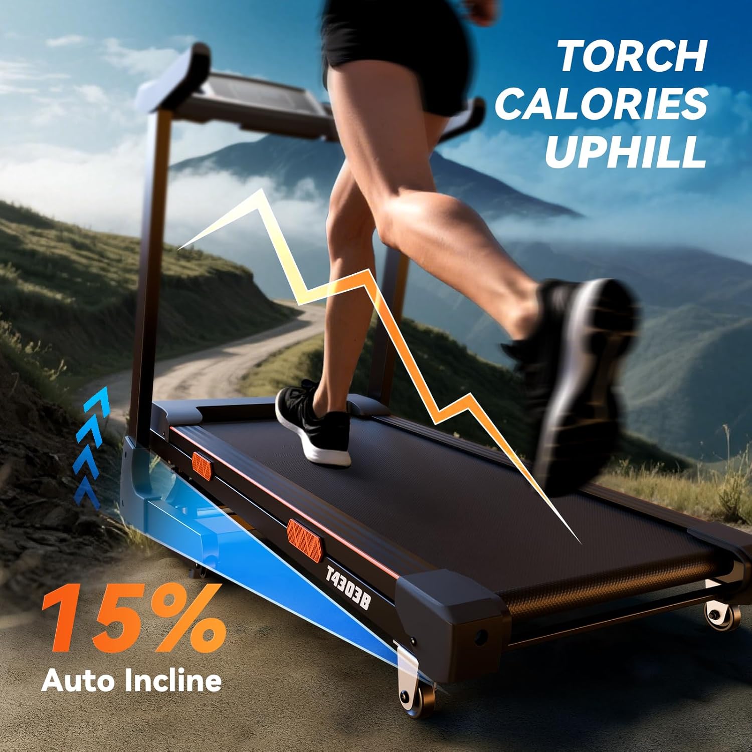 8.7MPH Treadmills for Home, 0%-15% Incline Walking Pad Treadmill with Auto-Folding, 3.5HP Wide Running Area Supports Up to 300lbs User Weight, Bluetooth & Pulse Monitor - Image 3