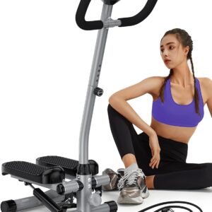 Amicus Mini Stepper with Handlebar for Exercise, Stair Stepper with Resistance Band, Hydraulic Fitness Stepper Machine for Home, 330lbs Weight Capacity