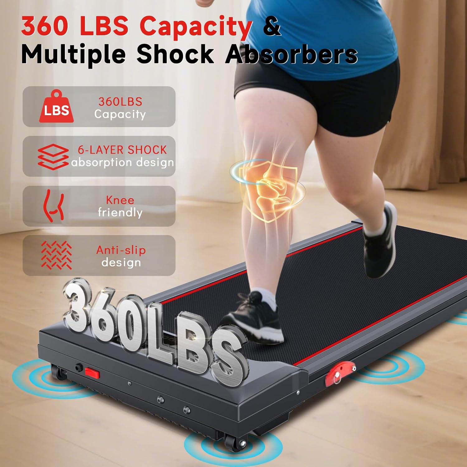 Walking Pad Treadmill with Incline and Handle Bar, 7.5MPH Under Desk Treadmill for Home Office, 360 Lbs Capacity Portable Treadmills with Remote Control, Led Display - Image 3