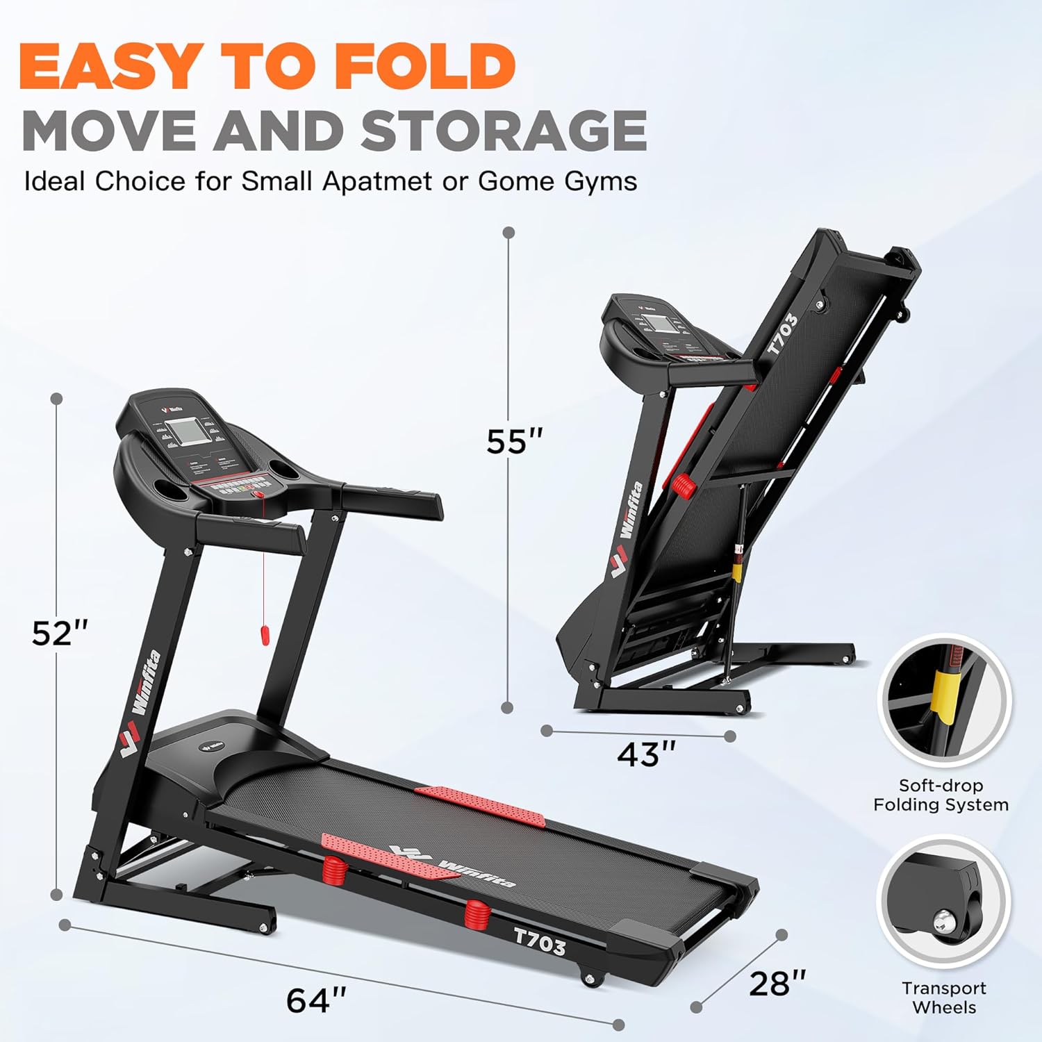 Treadmill with Incline, 300 LBS Capacity, 8 MPH or 10 MPH Speed, Bluetooth, App, Pause Function, Folding Treadmills for Home with 64 Programs, 17'' or 18'' Wide Belt, Heart Rate, BMI Detector - Image 9